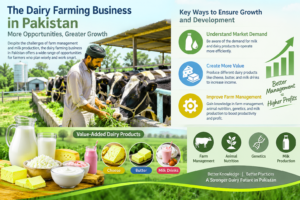 Dairy farming business in Pakistan showing a farmer feeding cattle and opportunities for dairy farm growth